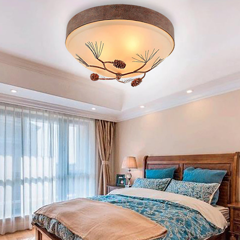 Beige 3 Lights Ceiling Mount Traditional Frosted Glass Drum Flush Light Fixture for Bedroom Clearhalo 'Ceiling Lights' 'Close To Ceiling Lights' 'Close to ceiling' 'Flush mount' Lighting' 226760