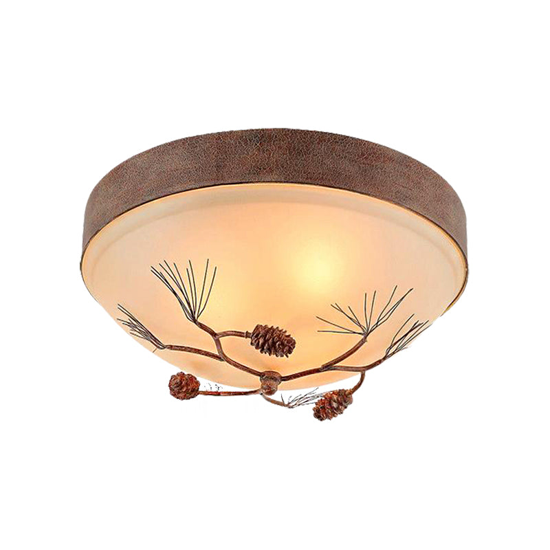 Beige 3 Lights Ceiling Mount Traditional Frosted Glass Drum Flush Light Fixture for Bedroom Clearhalo 'Ceiling Lights' 'Close To Ceiling Lights' 'Close to ceiling' 'Flush mount' Lighting' 226761