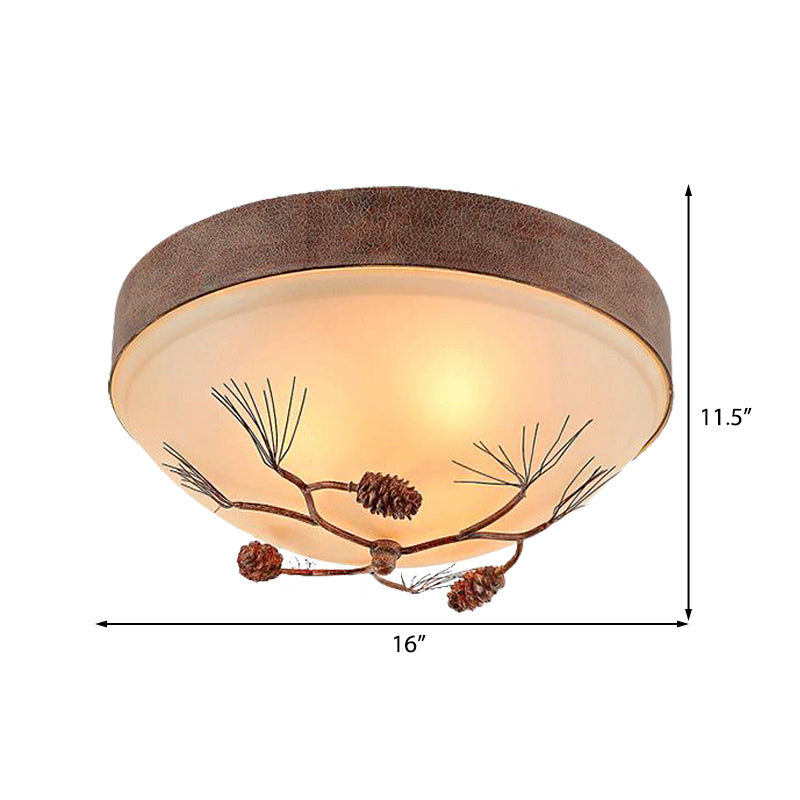 Beige 3 Lights Ceiling Mount Traditional Frosted Glass Drum Flush Light Fixture for Bedroom Clearhalo 'Ceiling Lights' 'Close To Ceiling Lights' 'Close to ceiling' 'Flush mount' Lighting' 226762