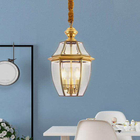 Ceiling Hanging Lantern Antique Oval Clear Glass Pendant Lighting in Brass for Dining Room Clearhalo 'Ceiling Lights' 'Pendant Lights' 'Pendants' Lighting' 2267718