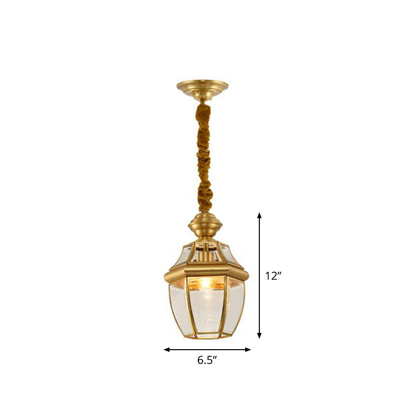 Ceiling Hanging Lantern Antique Oval Clear Glass Pendant Lighting in Brass for Dining Room Clearhalo 'Ceiling Lights' 'Pendant Lights' 'Pendants' Lighting' 2267721