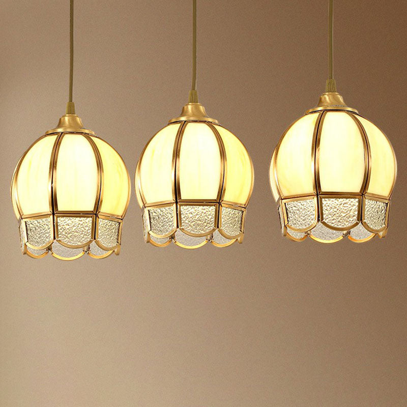 Frosted Glass Flower Cluster Pendant Vintage 3-Head Dining Room Hanging Light in Brass Clearhalo 'Ceiling Lights' 'Pendant Lights' 'Pendants' Lighting' 2267731