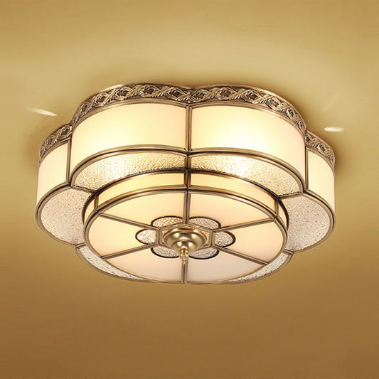 Flower Corridor Ceiling Mount Lamp Traditional Frost Glass Brass Finish Flush Light Fixture 6 Brass Clearhalo 'Ceiling Lights' 'Close To Ceiling Lights' 'Close to ceiling' 'Flush mount' Lighting' 2267739