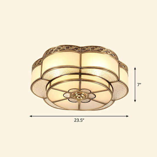 Flower Corridor Ceiling Mount Lamp Traditional Frost Glass Brass Finish Flush Light Fixture Clearhalo 'Ceiling Lights' 'Close To Ceiling Lights' 'Close to ceiling' 'Flush mount' Lighting' 2267742