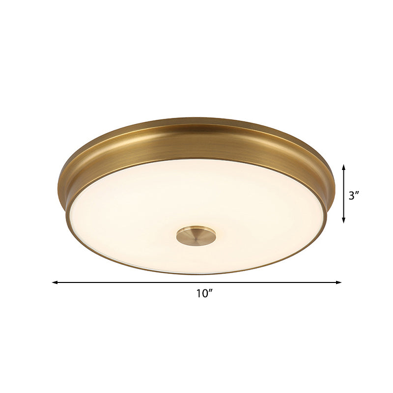 LED Drum Flush Mount Lighting Traditional White Glass Ceiling Mounted Fixture for Living Room in Warm/White Light, 10"/12.5"/16.5" W Clearhalo 'Ceiling Lights' 'Close To Ceiling Lights' 'Close to ceiling' 'Flush mount' Lighting' 226775