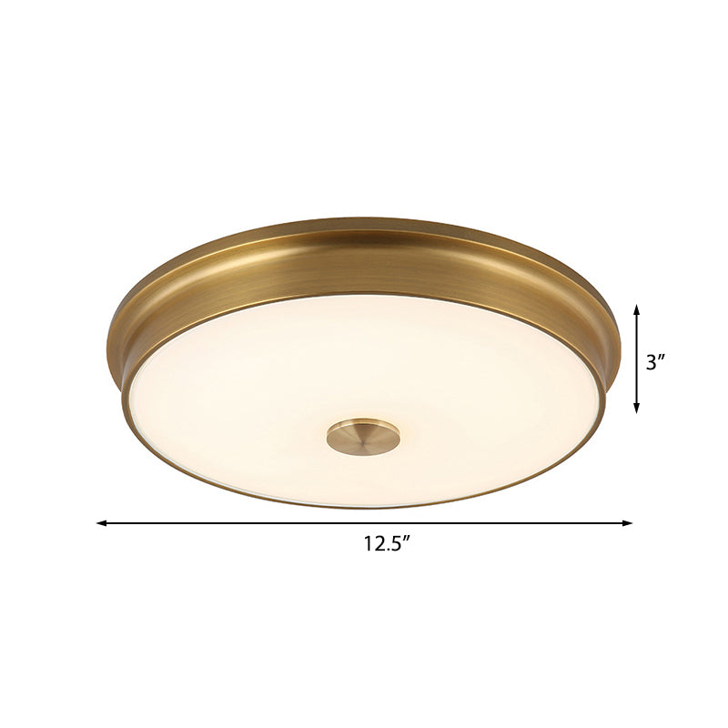 LED Drum Flush Mount Lighting Traditional White Glass Ceiling Mounted Fixture for Living Room in Warm/White Light, 10"/12.5"/16.5" W Clearhalo 'Ceiling Lights' 'Close To Ceiling Lights' 'Close to ceiling' 'Flush mount' Lighting' 226776