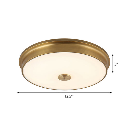 LED Drum Flush Mount Lighting Traditional White Glass Ceiling Mounted Fixture for Living Room in Warm/White Light, 10"/12.5"/16.5" W Clearhalo 'Ceiling Lights' 'Close To Ceiling Lights' 'Close to ceiling' 'Flush mount' Lighting' 226776