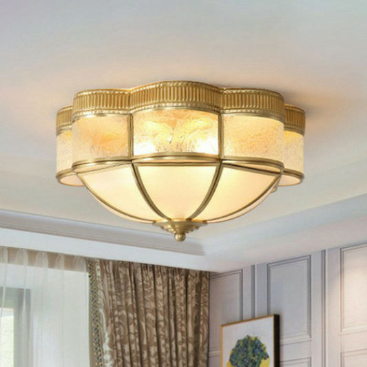 Dome Flushmount Lighting Traditional Brass Frost Glass Flush Mount Ceiling Fixture with Scalloped Edge Clearhalo 'Ceiling Lights' 'Close To Ceiling Lights' 'Close to ceiling' 'Flush mount' Lighting' 2267776