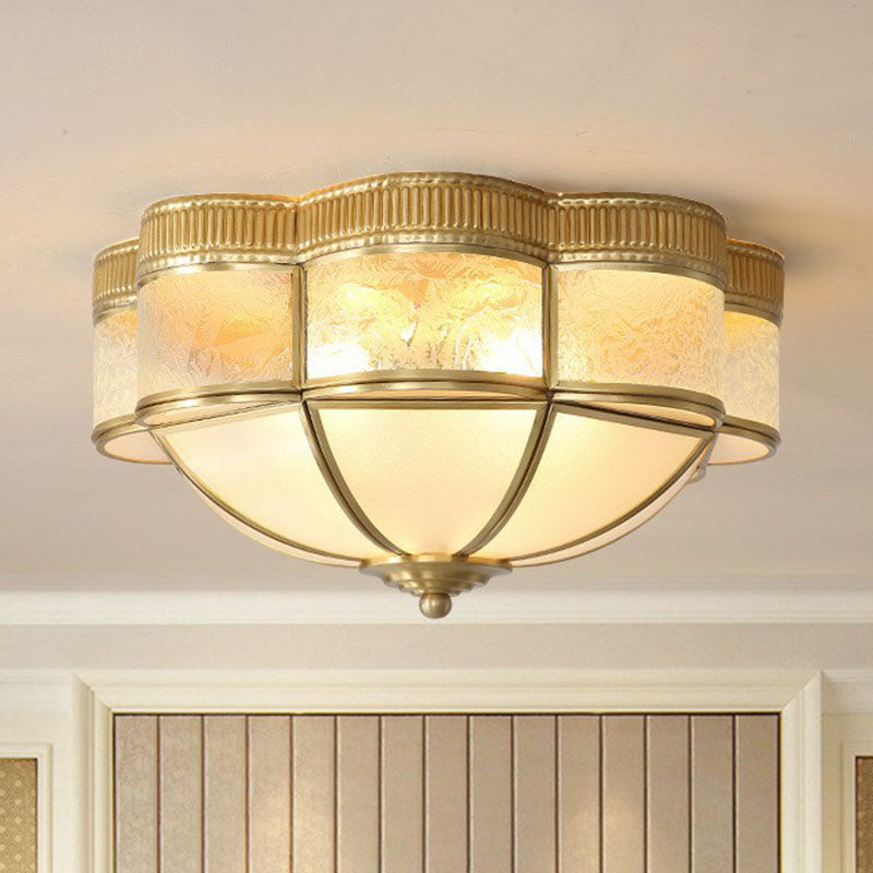 Dome Flushmount Lighting Traditional Brass Frost Glass Flush Mount Ceiling Fixture with Scalloped Edge Clearhalo 'Ceiling Lights' 'Close To Ceiling Lights' 'Close to ceiling' 'Flush mount' Lighting' 2267778