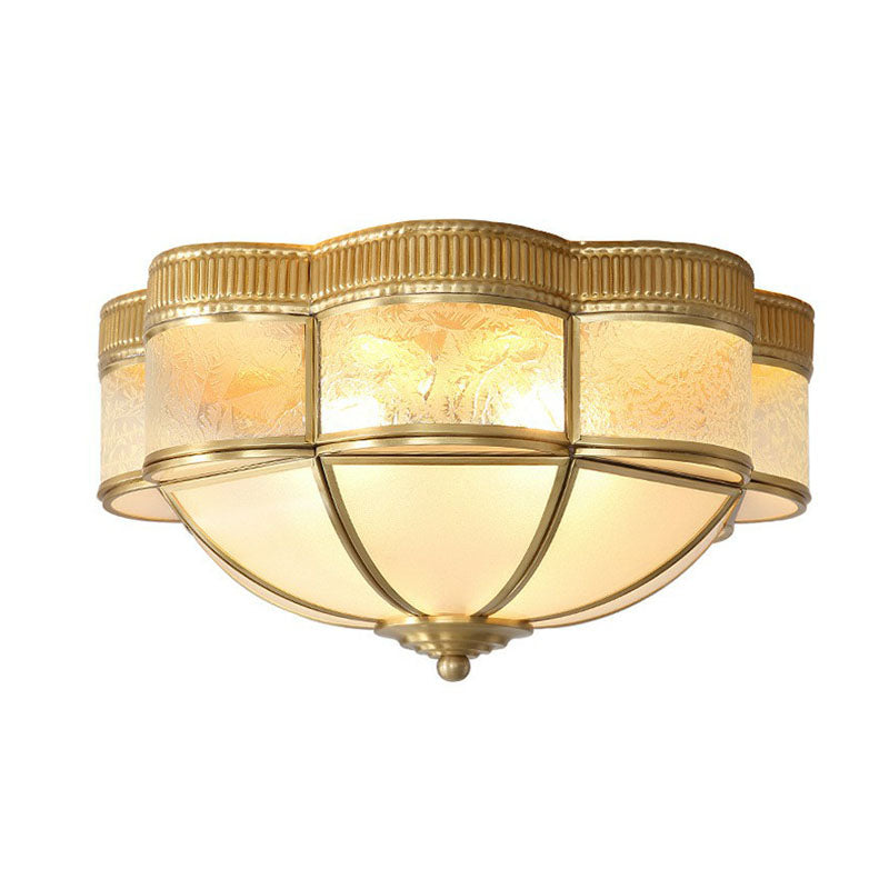 Dome Flushmount Lighting Traditional Brass Frost Glass Flush Mount Ceiling Fixture with Scalloped Edge Clearhalo 'Ceiling Lights' 'Close To Ceiling Lights' 'Close to ceiling' 'Flush mount' Lighting' 2267779