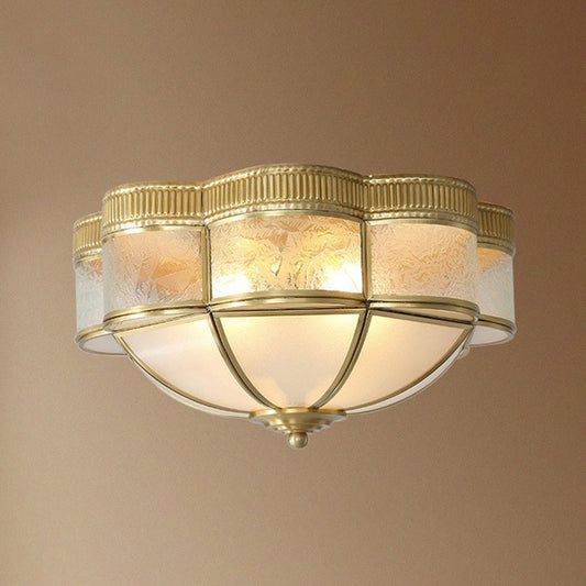 Dome Flushmount Lighting Traditional Brass Frost Glass Flush Mount Ceiling Fixture with Scalloped Edge 4 Brass Clearhalo 'Ceiling Lights' 'Close To Ceiling Lights' 'Close to ceiling' 'Flush mount' Lighting' 2267780