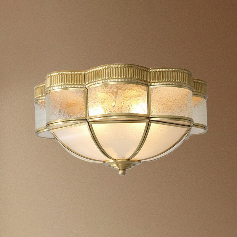 Dome Flushmount Lighting Traditional Brass Frost Glass Flush Mount Ceiling Fixture with Scalloped Edge 3 Brass Clearhalo 'Ceiling Lights' 'Close To Ceiling Lights' 'Close to ceiling' 'Flush mount' Lighting' 2267781