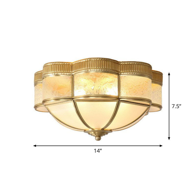 Dome Flushmount Lighting Traditional Brass Frost Glass Flush Mount Ceiling Fixture with Scalloped Edge Clearhalo 'Ceiling Lights' 'Close To Ceiling Lights' 'Close to ceiling' 'Flush mount' Lighting' 2267782