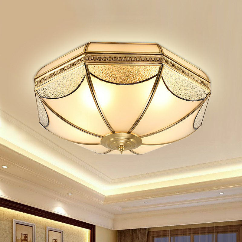 Dome Shaped Flush Mount Ceiling Light Simplicity Brass Finish Water and Frost Glass Flushmount Brass Clearhalo 'Ceiling Lights' 'Close To Ceiling Lights' 'Close to ceiling' 'Flush mount' Lighting' 2267795