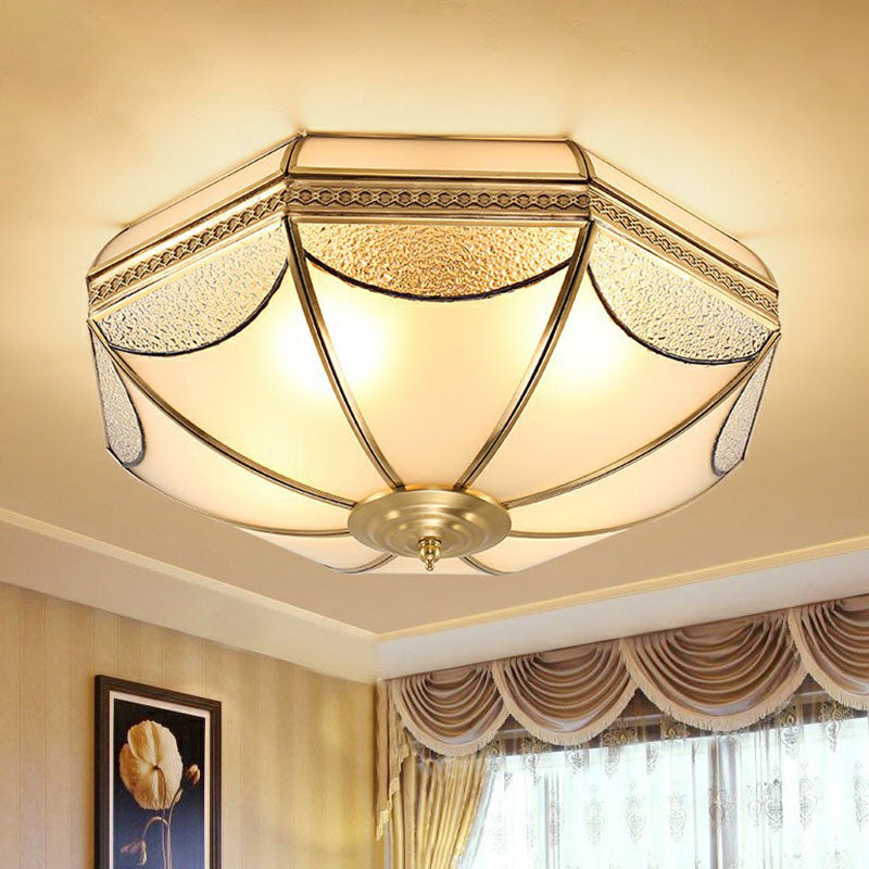 Dome Shaped Flush Mount Ceiling Light Simplicity Brass Finish Water and Frost Glass Flushmount Clearhalo 'Ceiling Lights' 'Close To Ceiling Lights' 'Close to ceiling' 'Flush mount' Lighting' 2267796