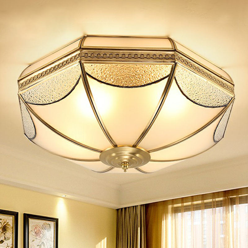 Dome Shaped Flush Mount Ceiling Light Simplicity Brass Finish Water and Frost Glass Flushmount Clearhalo 'Ceiling Lights' 'Close To Ceiling Lights' 'Close to ceiling' 'Flush mount' Lighting' 2267797