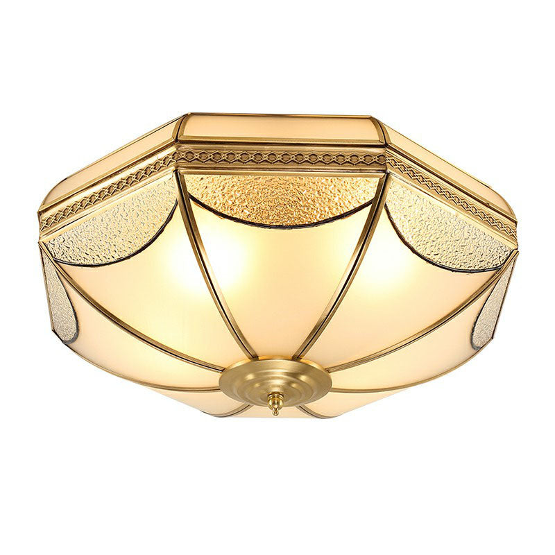 Dome Shaped Flush Mount Ceiling Light Simplicity Brass Finish Water and Frost Glass Flushmount Clearhalo 'Ceiling Lights' 'Close To Ceiling Lights' 'Close to ceiling' 'Flush mount' Lighting' 2267798