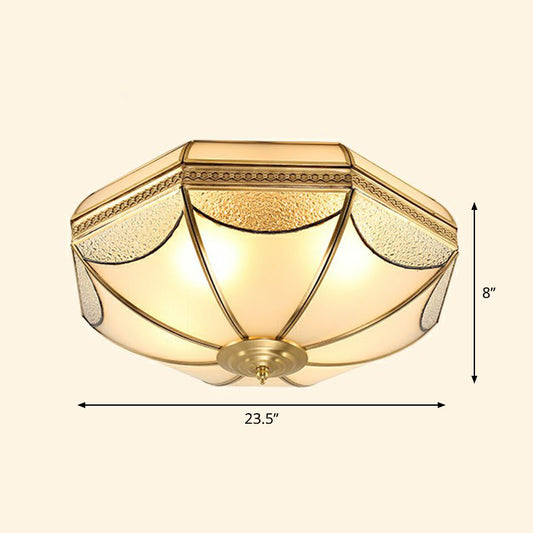 Dome Shaped Flush Mount Ceiling Light Simplicity Brass Finish Water and Frost Glass Flushmount Clearhalo 'Ceiling Lights' 'Close To Ceiling Lights' 'Close to ceiling' 'Flush mount' Lighting' 2267799