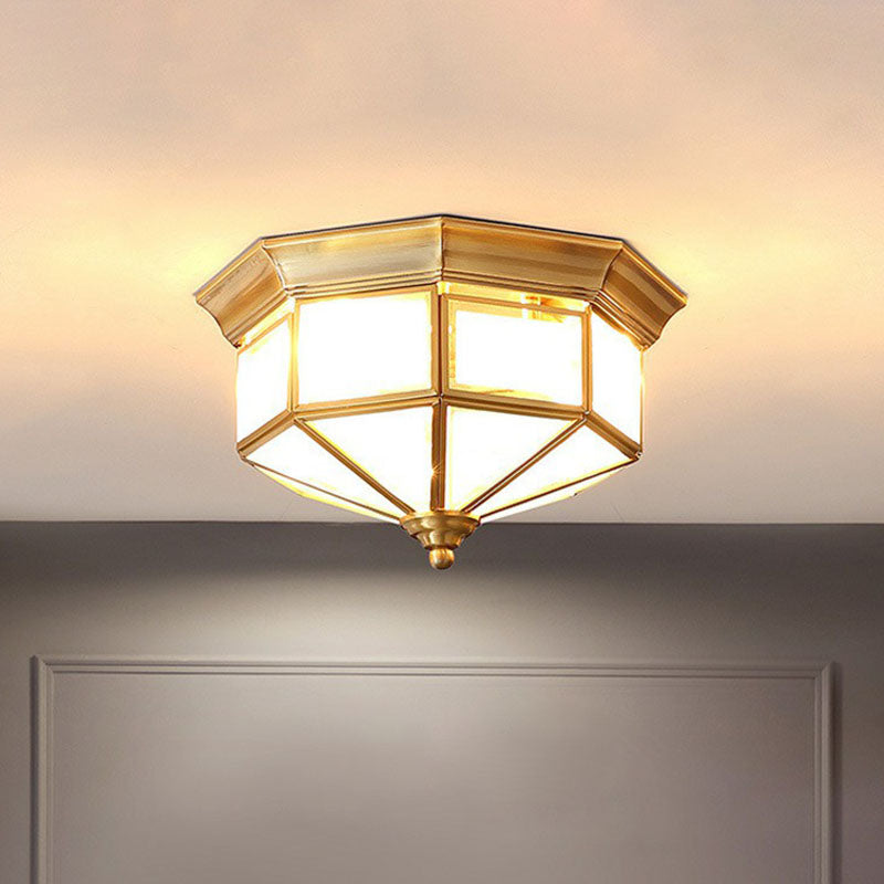 Cap Shaped Frosted Glass Ceiling Fixture Minimalist 2-Bulb Corridor Flush Mounted Light in Brass Clearhalo 'Ceiling Lights' 'Close To Ceiling Lights' 'Close to ceiling' 'Flush mount' Lighting' 2267801