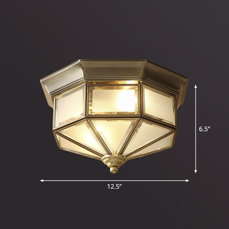 Cap Shaped Frosted Glass Ceiling Fixture Minimalist 2-Bulb Corridor Flush Mounted Light in Brass Clearhalo 'Ceiling Lights' 'Close To Ceiling Lights' 'Close to ceiling' 'Flush mount' Lighting' 2267802