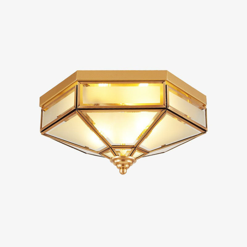 Frosted Glass Brass Ceiling Flush Light Hexagonal Traditional Flush Mount Lighting Brass 10.5" Clearhalo 'Ceiling Lights' 'Close To Ceiling Lights' 'Close to ceiling' 'Flush mount' Lighting' 2267807