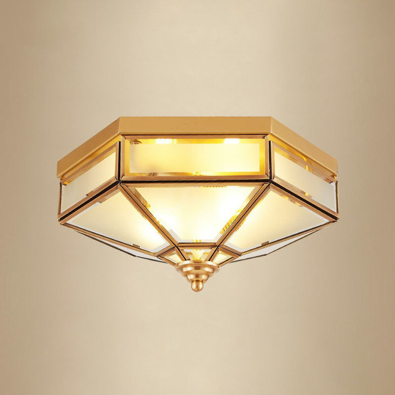 Frosted Glass Brass Ceiling Flush Light Hexagonal Traditional Flush Mount Lighting Clearhalo 'Ceiling Lights' 'Close To Ceiling Lights' 'Close to ceiling' 'Flush mount' Lighting' 2267808