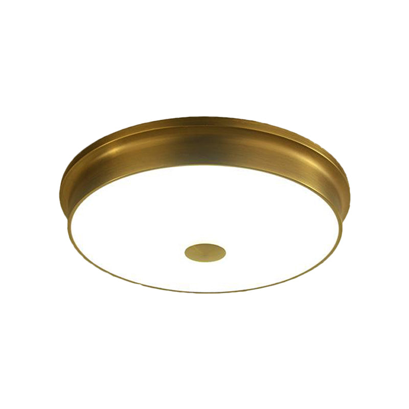 Round White Glass Flush Fixture Traditional LED Bedroom Ceiling Lighting in Black/Gold, 11"/12.5"/16" W Clearhalo 'Ceiling Lights' 'Close To Ceiling Lights' 'Close to ceiling' 'Flush mount' Lighting' 226781