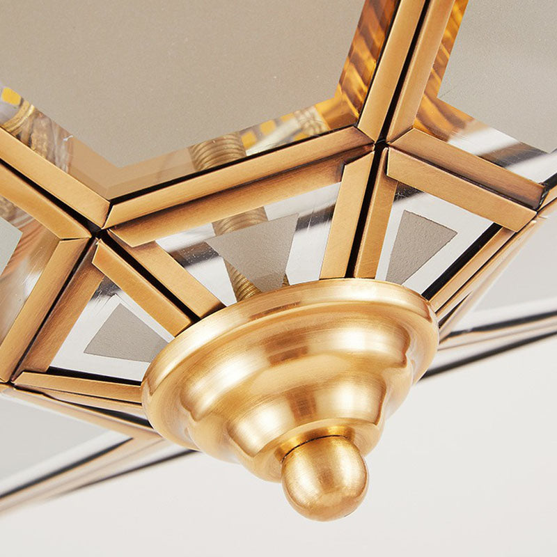 Frosted Glass Brass Ceiling Flush Light Hexagonal Traditional Flush Mount Lighting Clearhalo 'Ceiling Lights' 'Close To Ceiling Lights' 'Close to ceiling' 'Flush mount' Lighting' 2267810