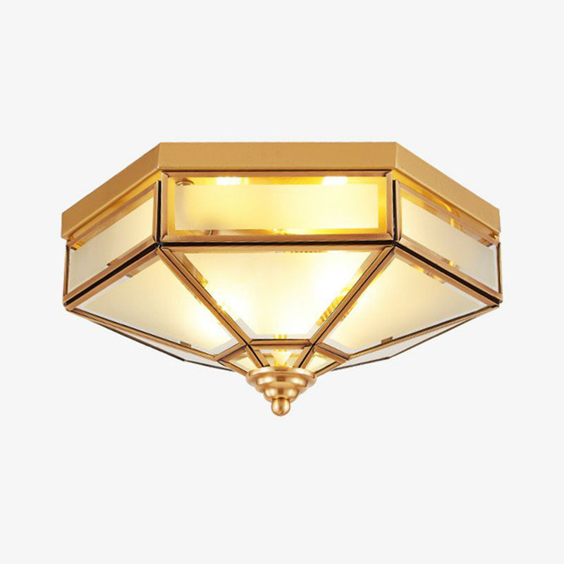 Frosted Glass Brass Ceiling Flush Light Hexagonal Traditional Flush Mount Lighting Brass 16.5" Clearhalo 'Ceiling Lights' 'Close To Ceiling Lights' 'Close to ceiling' 'Flush mount' Lighting' 2267811