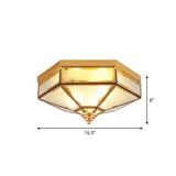 Frosted Glass Brass Ceiling Flush Light Hexagonal Traditional Flush Mount Lighting Clearhalo 'Ceiling Lights' 'Close To Ceiling Lights' 'Close to ceiling' 'Flush mount' Lighting' 2267813