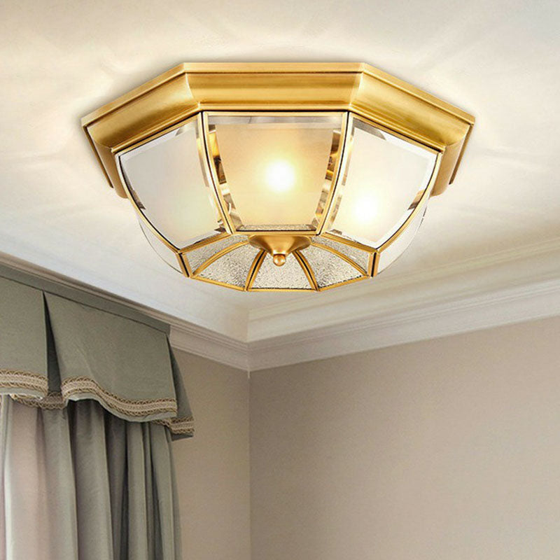 Brass Finish Ceiling Mounted Lamp Colonial Style Frost Glass Recessed Shade Flush Light Clearhalo 'Ceiling Lights' 'Close To Ceiling Lights' 'Close to ceiling' 'Flush mount' Lighting' 2267814