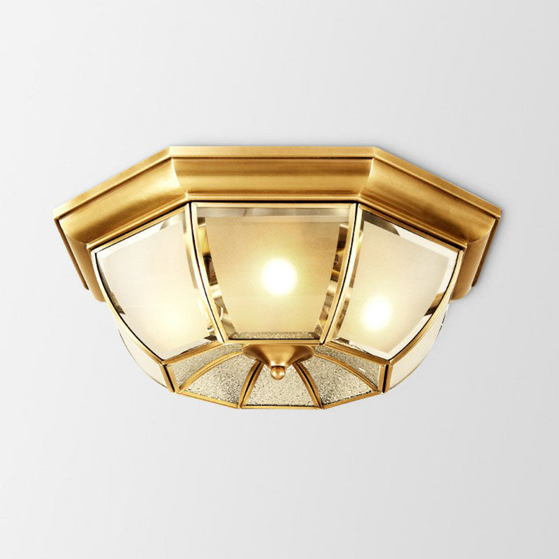 Brass Finish Ceiling Mounted Lamp Colonial Style Frost Glass Recessed Shade Flush Light 4 Brass Clearhalo 'Ceiling Lights' 'Close To Ceiling Lights' 'Close to ceiling' 'Flush mount' Lighting' 2267815