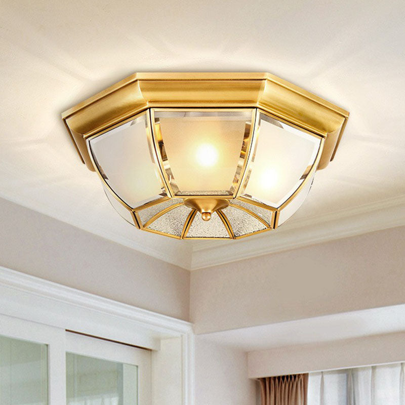 Brass Finish Ceiling Mounted Lamp Colonial Style Frost Glass Recessed Shade Flush Light Clearhalo 'Ceiling Lights' 'Close To Ceiling Lights' 'Close to ceiling' 'Flush mount' Lighting' 2267816