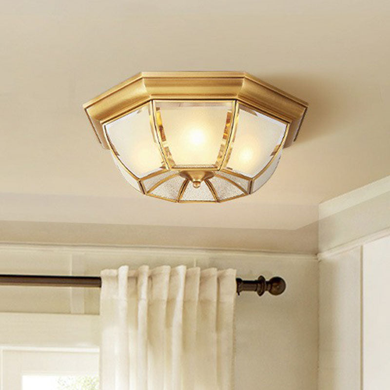 Brass Finish Ceiling Mounted Lamp Colonial Style Frost Glass Recessed Shade Flush Light Clearhalo 'Ceiling Lights' 'Close To Ceiling Lights' 'Close to ceiling' 'Flush mount' Lighting' 2267817