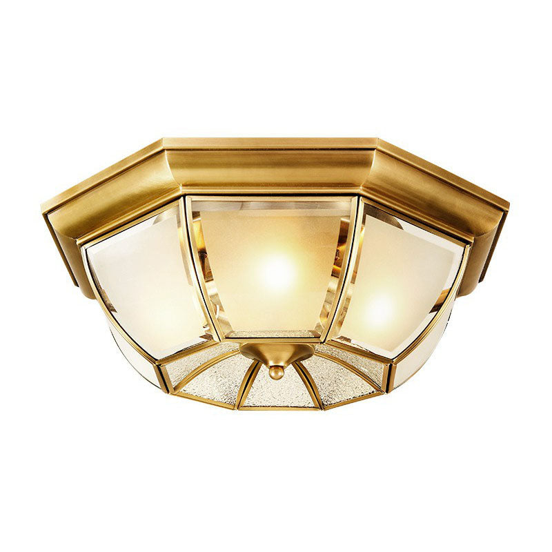 Brass Finish Ceiling Mounted Lamp Colonial Style Frost Glass Recessed Shade Flush Light Clearhalo 'Ceiling Lights' 'Close To Ceiling Lights' 'Close to ceiling' 'Flush mount' Lighting' 2267818