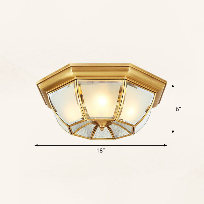 Brass Finish Ceiling Mounted Lamp Colonial Style Frost Glass Recessed Shade Flush Light Clearhalo 'Ceiling Lights' 'Close To Ceiling Lights' 'Close to ceiling' 'Flush mount' Lighting' 2267821