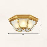 Brass Finish Ceiling Mounted Lamp Colonial Style Frost Glass Recessed Shade Flush Light Clearhalo 'Ceiling Lights' 'Close To Ceiling Lights' 'Close to ceiling' 'Flush mount' Lighting' 2267821