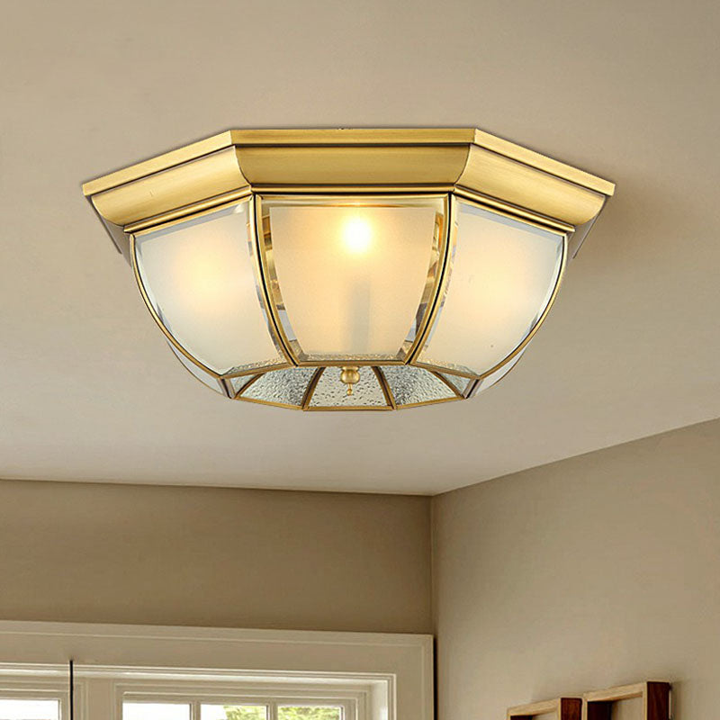 Minimalist Bowl Shaped Flushmount Light Frosted Glass Pane Ceiling Flush Light in Brass Clearhalo 'Ceiling Lights' 'Close To Ceiling Lights' 'Close to ceiling' 'Flush mount' Lighting' 2267825