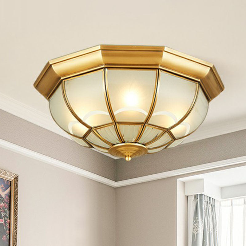 Frost Glass Dome Flush Mounted Lamp Classic Bedroom Flush Mount Ceiling Lighting Fixture in Brass Clearhalo 'Ceiling Lights' 'Close To Ceiling Lights' 'Close to ceiling' 'Flush mount' Lighting' 2267830