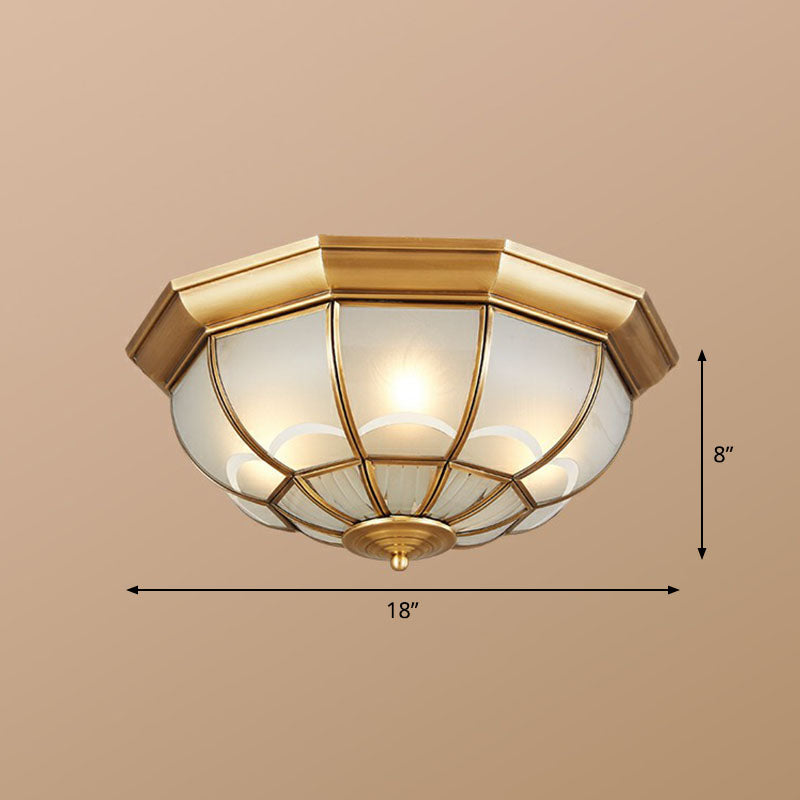 Frost Glass Dome Flush Mounted Lamp Classic Bedroom Flush Mount Ceiling Lighting Fixture in Brass Brass 18" Clearhalo 'Ceiling Lights' 'Close To Ceiling Lights' 'Close to ceiling' 'Flush mount' Lighting' 2267832