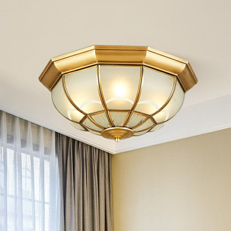 Frost Glass Dome Flush Mounted Lamp Classic Bedroom Flush Mount Ceiling Lighting Fixture in Brass Clearhalo 'Ceiling Lights' 'Close To Ceiling Lights' 'Close to ceiling' 'Flush mount' Lighting' 2267833