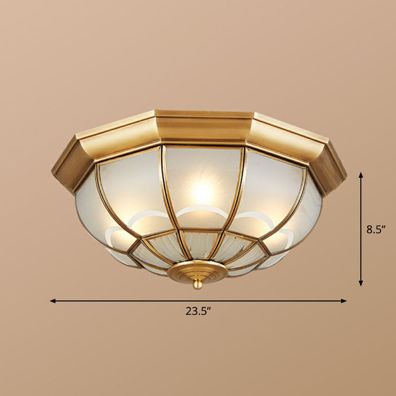 Frost Glass Dome Flush Mounted Lamp Classic Bedroom Flush Mount Ceiling Lighting Fixture in Brass Brass 23.5" Clearhalo 'Ceiling Lights' 'Close To Ceiling Lights' 'Close to ceiling' 'Flush mount' Lighting' 2267834