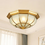 Frost Glass Dome Flush Mounted Lamp Classic Bedroom Flush Mount Ceiling Lighting Fixture in Brass Clearhalo 'Ceiling Lights' 'Close To Ceiling Lights' 'Close to ceiling' 'Flush mount' Lighting' 2267835