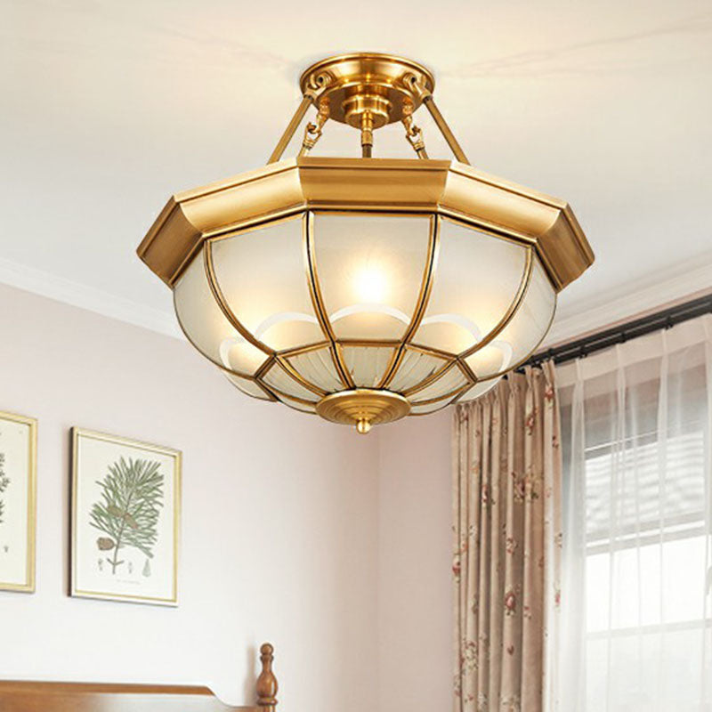 Frost Glass Dome Flush Mounted Lamp Classic Bedroom Flush Mount Ceiling Lighting Fixture in Brass Clearhalo 'Ceiling Lights' 'Close To Ceiling Lights' 'Close to ceiling' 'Flush mount' Lighting' 2267836