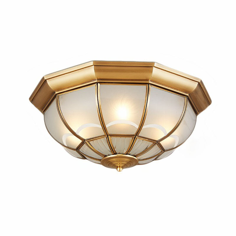 Frost Glass Dome Flush Mounted Lamp Classic Bedroom Flush Mount Ceiling Lighting Fixture in Brass Clearhalo 'Ceiling Lights' 'Close To Ceiling Lights' 'Close to ceiling' 'Flush mount' Lighting' 2267837