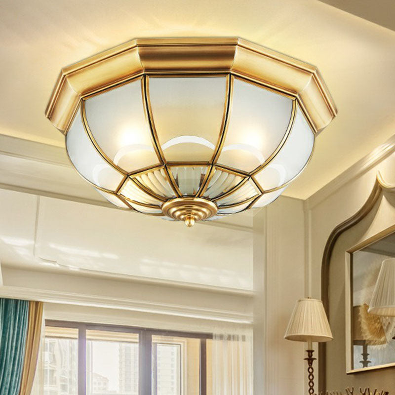 Brass Domed Flushmount Lighting Minimalist Opaque Glass Dining Room Flush Ceiling Light Clearhalo 'Ceiling Lights' 'Close To Ceiling Lights' 'Close to ceiling' 'Flush mount' Lighting' 2267840