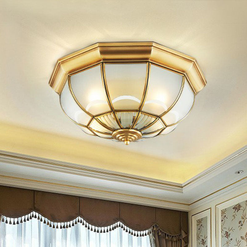 Brass Domed Flushmount Lighting Minimalist Opaque Glass Dining Room Flush Ceiling Light Clearhalo 'Ceiling Lights' 'Close To Ceiling Lights' 'Close to ceiling' 'Flush mount' Lighting' 2267841