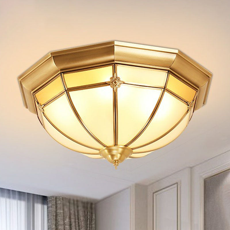 Colonial Dome Shaped Flush Mount Lighting Opal Frosted Glass Ceiling Fixture in Brass Clearhalo 'Ceiling Lights' 'Close To Ceiling Lights' 'Close to ceiling' 'Flush mount' Lighting' 2267847