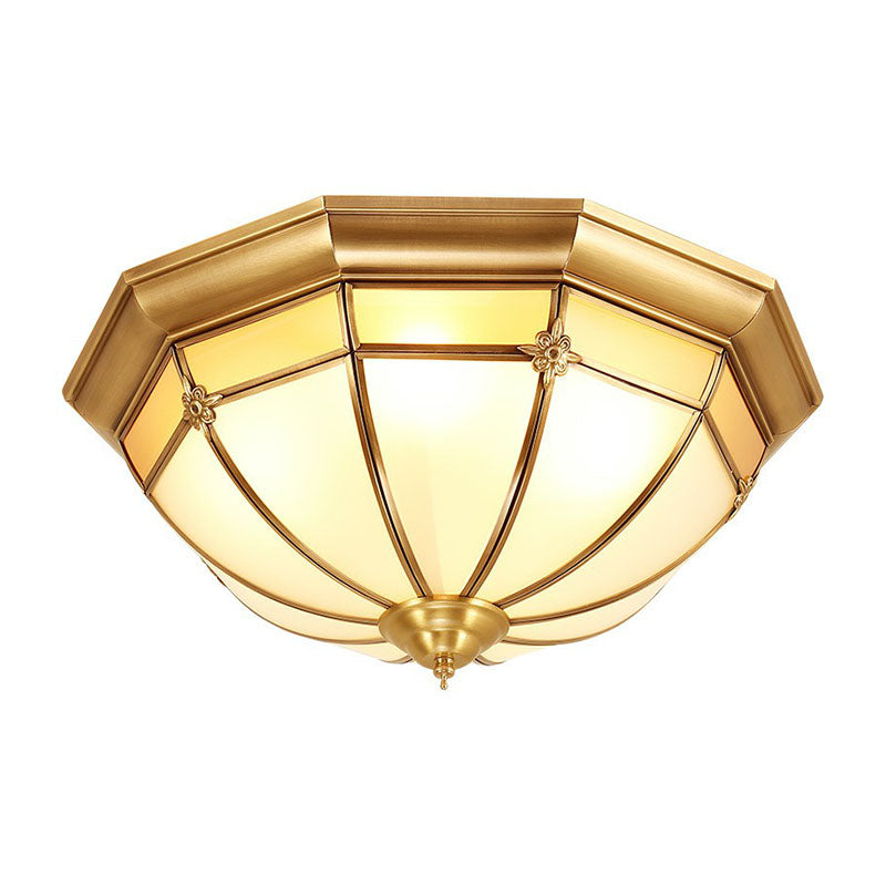 Colonial Dome Shaped Flush Mount Lighting Opal Frosted Glass Ceiling Fixture in Brass Clearhalo 'Ceiling Lights' 'Close To Ceiling Lights' 'Close to ceiling' 'Flush mount' Lighting' 2267848