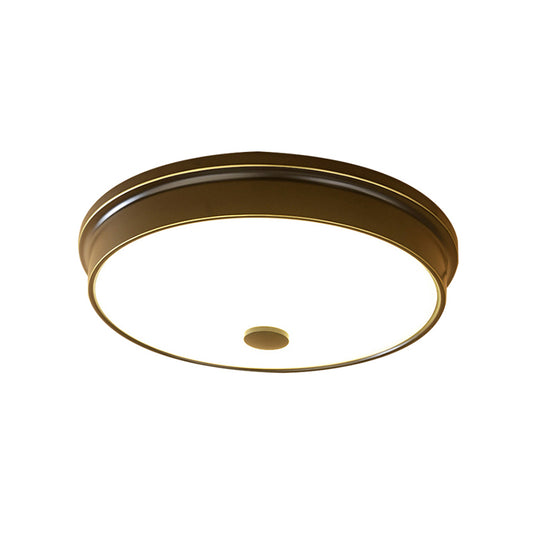 Round White Glass Flush Fixture Traditional LED Bedroom Ceiling Lighting in Black/Gold, 11"/12.5"/16" W Clearhalo 'Ceiling Lights' 'Close To Ceiling Lights' 'Close to ceiling' 'Flush mount' Lighting' 226784